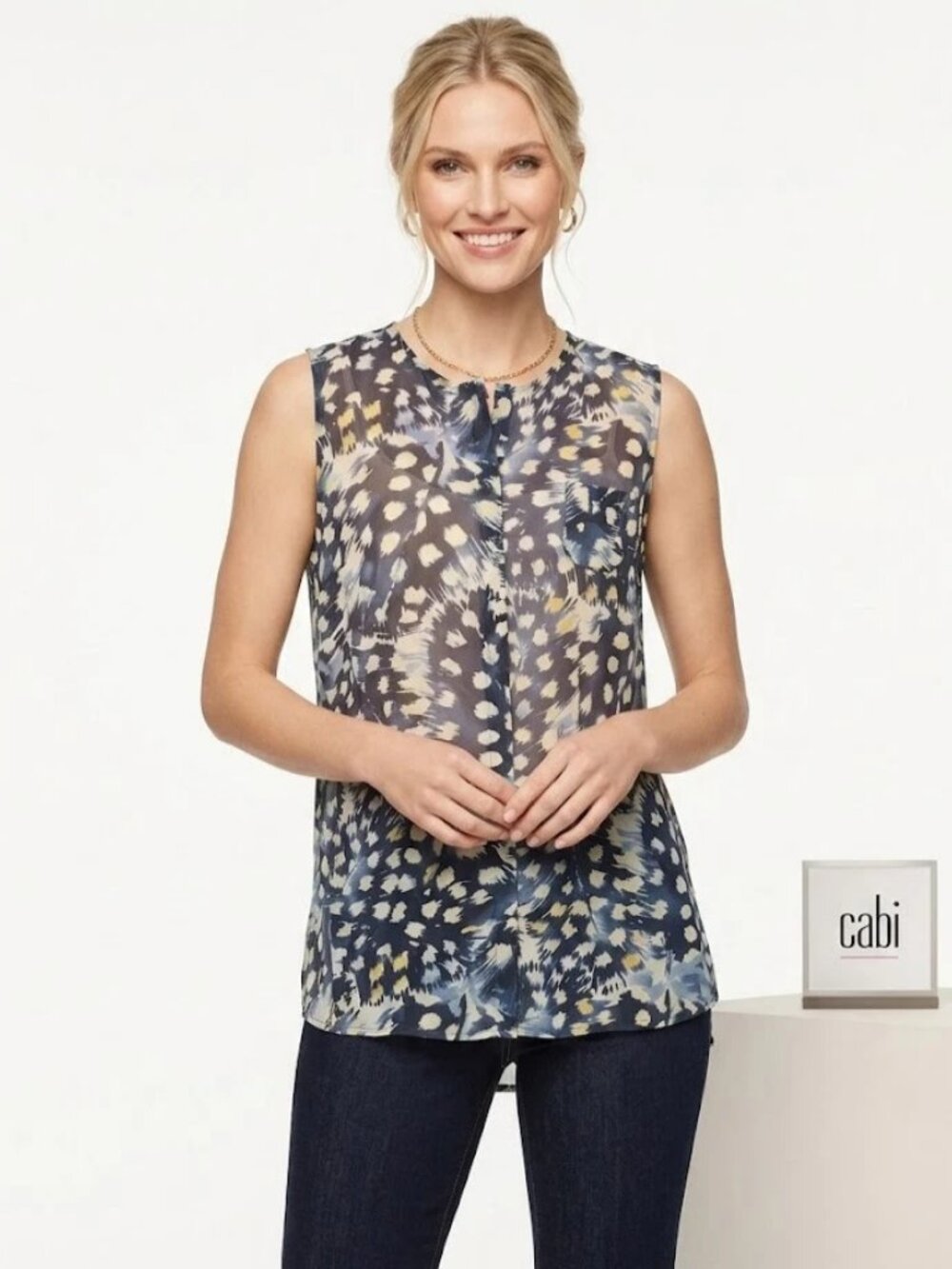CABI Avery 416 Women's Blue Side Slits CHIFFON Tunic Blouse Top Size M